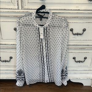 White House Black Market Black and White Polka Dot Blouse